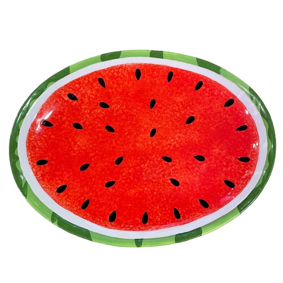 Pier One Imports Large Hand Painted Ceramic Watermelon Platter - Picture 1 of 4
